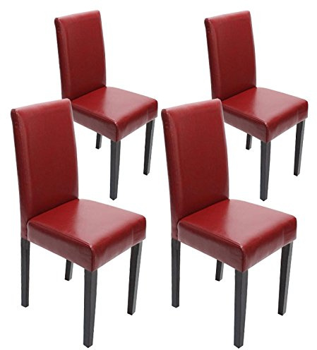 Mendler 4er-Set Esszimmerstuhl Littau - Leder, rot dunkle Beine