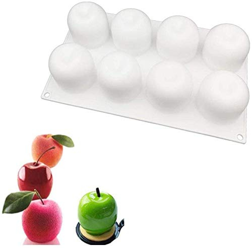 Molde de silicona con forma de manzana en 3D, para decoración de tartas y repostería francesa, 8 agujeros, 29 x 17 x 6 cm