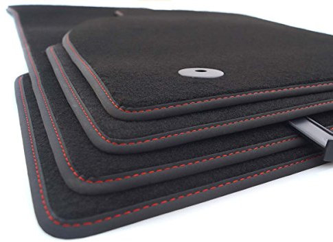 kh Teile Fussmatten für A4 S4 RS4 (B6, B7) Velours Premium Autoteppich Matten, 4-teilig, Ziernaht Rot (S- Line)
