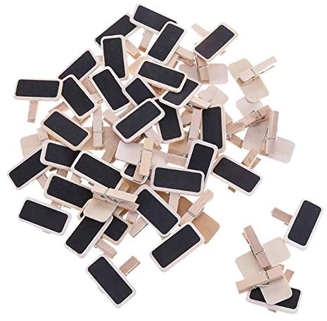Mini clip per lavagna da 50 pezzi, lavagna per appunti in legno con foto, riapplicare la bacheca per promemoria, segni numero tavolo, matrimonio, bar, etichetta alimentare, decorazioni per feste