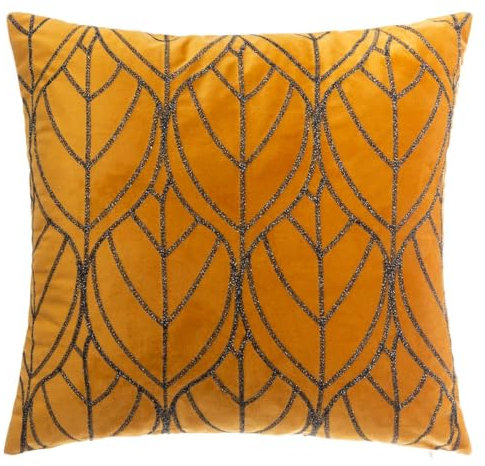 Atmosphera - Coussin Lurex en Velours brodé Jaune Moutarde 40x40 cm
