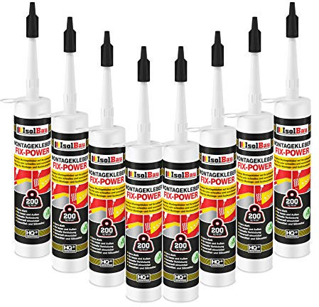 Isolbau Montagekleber Fix-Power - 8 x 480 g Styroporleber, Kraftkleber, Alleskleber, Baukleber für Innen- & Außenbereich - 200 kg / 10 cm - Weiß
