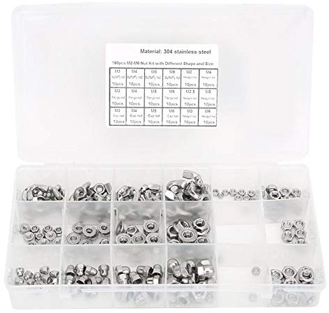 Flügelmuttern-180St. Edelstahlmutter-Kit Flügelflanschabdeckung Sechskantmutter M2 M3 M4 M5 M6 M2,5