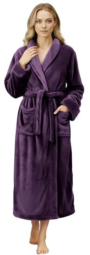 NY Threads Premium Women's Robe Plush Soft Long Bathrobe Warm Fleece Shawl Collar Spa Robe (Medium, Plum)