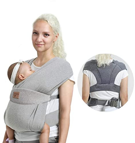 vrbabies Babytrage für Neugeborene ab Geburt Extra Weich, Bauchtrage Baby-Tragetasche Ergonomisch (Light Grey)
