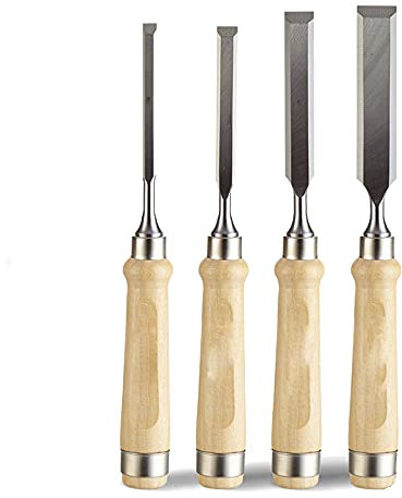 Cinceles para madera Juegos de formones de 4 piezas cinceles para madera de acero CR-V con mango de madera para tallado en madera carpintería esculpir enmarcar torneado de madera
