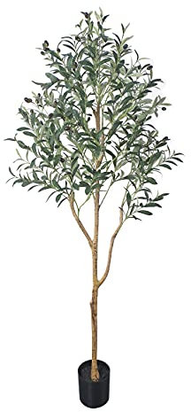 Phimos Künstlicher Olivenbaum, hoch, gefälschter Olivenbaum, Seidenbaum mit Pflanzgefäß, große künstliche Olivenzweige und Früchte, künstlicher Baum für modernes Zuhause, Büro, Wohnzimmer,