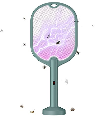 Raquette Electrique Insectes Tapetteà Mouche électrique,Rechargeable par USB,Double Grille De Protection,tapette à Mouches Rechargeable avec Base De Chargement (A)