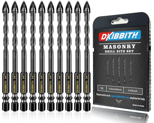 10 Pack 1/4 Concrete Drill Bits, Masonry Drill Bit Set, 6mm Tungsten Carbide Drill Bit Set for Tile/Ceramic/Glass/Mirror/Brick/Plastic/Cement, 1/4 Quick Change Hex Shank, in Carrying Case