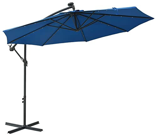 Tidyard Parasol Excéntrico Sombrilla Voladiza Parasole para Terraza Jardín Playa Balcón Piscina Patio Sombrilla voladiza con Luces LED y Poste Acero Celeste 300 cm
