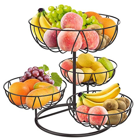 Mutool 4-Tier Fruit Basket, Kitchen Countertop Fruit Bowl, Metal Fruit Racks Decorative Fruit Bowls Stand Vegetable Snacks Holder, Bronze