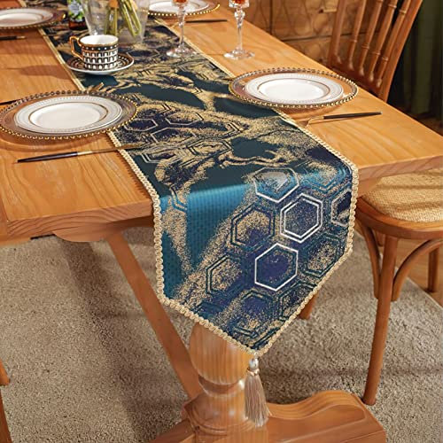 LIFEDX Makramee Tischläufer Boho Tischläufer mit Quasten,Baumwollflachs Tischläufer Spleißen Baumwolle Vintag Tischläufer,Abwaschbar Tischläufer Tischkollektion,Esstischdekoration ,Grün,33x120cm