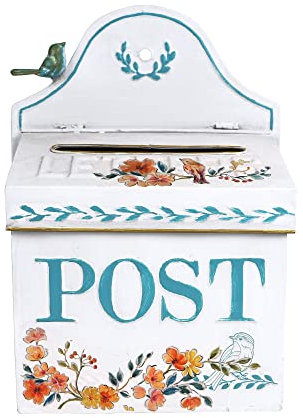 BIG FORTUNE Briefkästen/Wandhalterung Außen Briefkasten Wandhalterung Briefkästen für Außen Geeignet für Dekor Antik Stil Nostalgie Charme Home Metall Briefkasten Retro Stil Weiß Blau