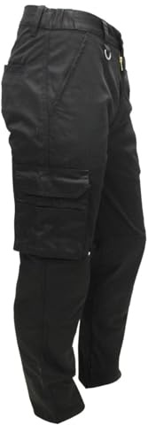 FNT Workwear Black Mens Cargo Combat Work Trouser Multi Pockets Work Pants with Elasticated Waist Band Knee Pad Button & Zip Fly (32 Waist, 31 Leg, Black, Regular)