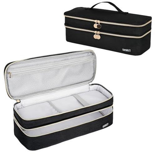 IVODEELA Double-Layer Travel Carrying Case Compatible with Revlon One-Step Hair Dryer,Dyson Airwrap Styler,Storage Organizer Bag for Shark FlexStyle Hair Styler,Storage Case,Black(Bag Only