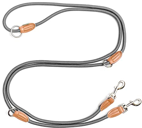 Leisegrün Nylon Hundeleine 3m Große Hunde - Verstellbar, 2 Karabiner | Führleine, Freihandleine & Umhängeleine | Paracord & Wasserfest | Farbe: Grau
