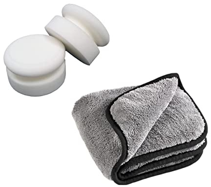 SCHAUMEX® Professioneller Polierschwamm Handpolierschwamm Auto Set - 2 Stück - inklusive Mikrofasertuch – für Versiegelungen Wachs Hochglanzpolitur – einfach auswaschbar - Made in Germany (3)