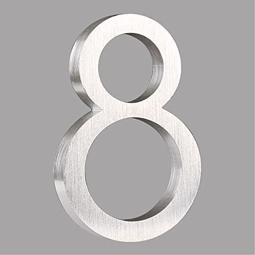 HASWARE Numéro de maison flottant 4 pouces (10 cm) Numéros de porte élégants Plaque alphabet Numéros d'adresse du domicile de la rue (petit 8, argent)