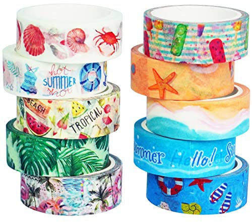 YUBX Sommer Washi Tape Set Masking Tape Dekoratives Klebeband Bunt für DIY Handwerk Bullet Journals Planer Scrapbooking Verpackung (Summer 10)