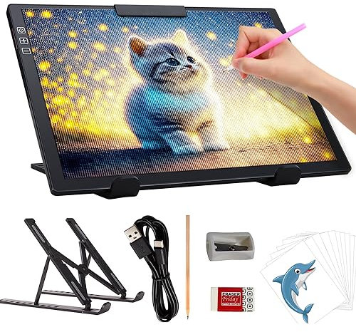 iVAOOZE A4 leuchttisch mit Ständer/Clip,1500mAh Wiederaufladbares ,Tragbares 6 Helligkeitsstufen & Stufenloses Dimmen light pad,leuchtplatte din a4 für Diamond Painting,Zeichnen,Skizzieren,Tattoo