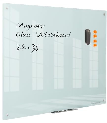 Glass Whiteboard Magnetic Dry Erase Board - Frameless Glass White Board 36 x 24 Inches, Wall Mounted, Office, Home & School
