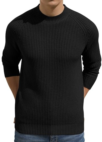 Sailwind Jumpers for Men UK Black Crew Neck Vintage Slim Wool Knitwear for Men Classic Warm Pullover Sweater (Black, L)