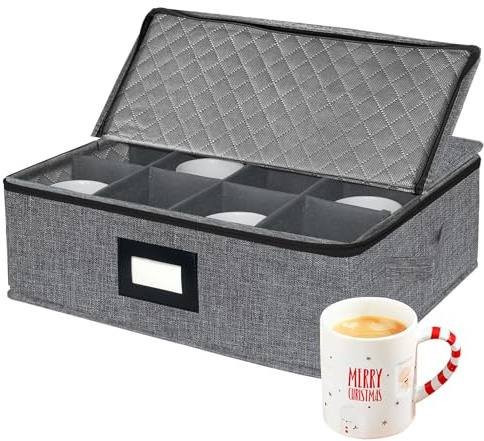 VERONLY Kopphållare kaffekopphållare med separerande koppar förvaring med lock och handtag, vikbar låda förvaringsbehållare för 12 kaffekoppar, muggar, stapelbara (mörkgrå)