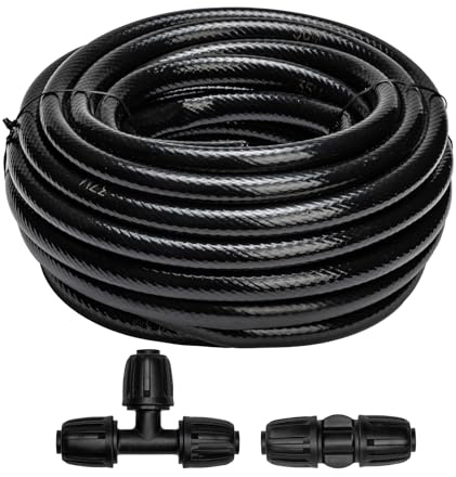 Maotong 40 FT 1/2 inch Drip Irrigation Tubing Main Line Hose Tube for Garden Irrigation System (Includes 1/2 Straight Connector and 3-Way Connector)