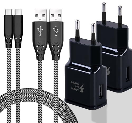 2er Pack USB C Ladegerät Stecker mit 2m Ladekabel Nylon Für Samsung Galaxy