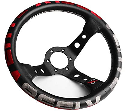 Volante Sportivo Auto,Volante A Calice Volante sportivo da corsa 330mm profondo pelle universale verde verde rosso Vertex volante Decorazione (Color : Red)