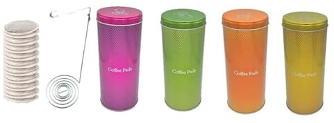 Kaffee Pad Behälter 4-er Set Neon Pink/Grün/Orange/Blau