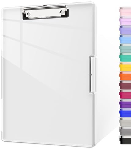 Piasoenc Klemmbrett mit Aufbewahrung, Klemmbretter mit 2 Aufbewahrungsboxen und A4-Papierordner, klare, trocken abwischbare Oberfläche, strapazierfähiger Kunststoff, Folio & seitliche Öffnung.