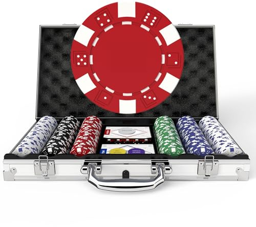 HEITOK Texas Hold'em Poker Chip Set 200-pcs with Aluminum Carrying Case & Professional Weight Chips Plus 5 Poker Dice Waterproof