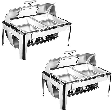 Chafing Dish Buffet-Set, Heizung und Isolierung, fünfteiliges Set mit Essens- und Wassertablett, Halter, Abdeckung, Brenner, 9 l, rechteckig, mit Sichtglas für die Cafeteria, Two