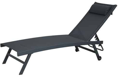 Gardissimo Sonnenliege Elli – Formschöne Aluminium-Gartenliege mit 5fach Verstellbarer Rückenlehne – Gestell Anthrazit - Bezug Anthrazit
