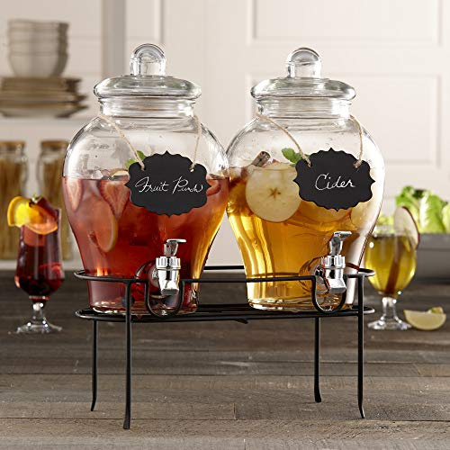 Style Setter Glass Beverage Drink Dispenser Sanford w/Stand, 2 Set 1.5 Gal