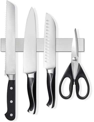 SMART&COOL Soporte magnético para cuchillos de pared, 25 cm, de acero inoxidable, con imán extra fuerte para cuchillos, utensilios de cocina y herramientas
