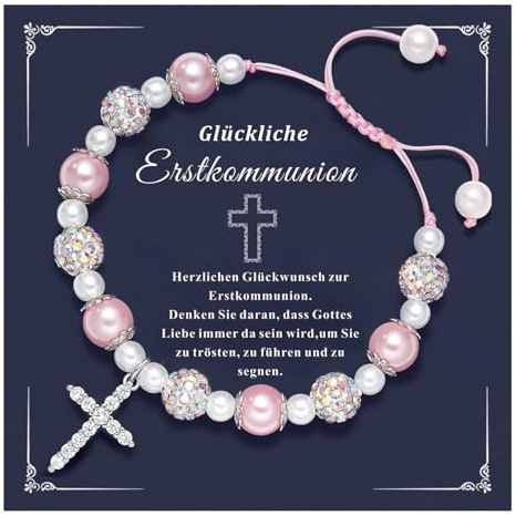 Johiux Kommunion Geschenke für Mädchen,Kreuz-Armband taufgeschenke für mädchen Christliche Geschenke Konfirmation Geschenk Mädchen Coole Geschenke zur Rosenkranz Kommunion Armband Mädchen