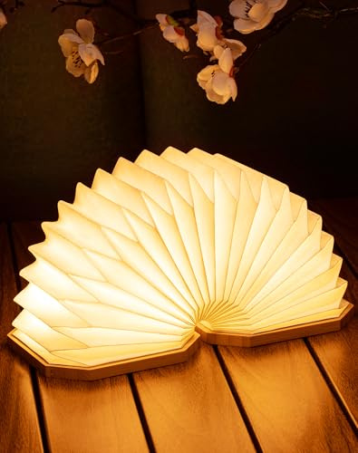 ZBOLE Originalità Pieghevole Lampada a Fisarmonica, Lampada da Tavolo in Legno Portatile, Lanterna di Carta LED con USB per Decorazioni per la Casa, Camera da Letto e Biblioteca (Bambù)