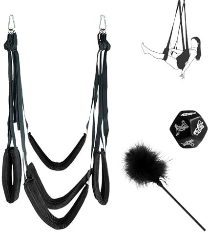 AMZII Liebesschaukel Sexschaukel für die Decke Tür,Sex Möbel BDSM Möbel Fesseln Sex Set mit 5 Extra Breite Polstern,Sex Würfel,Federkitzler,Love Swing Sex Kissen,Sex Swing Belastbar Bis 150kg