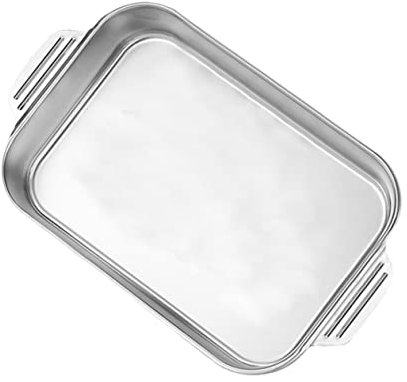 TOPBATHY Rechteckige Doppelohrenteller Aus Edelstahl Pastateller Grillteller Fischdampfteller Für Vorspeisen Dessertteller Servierplatte Für Sandwiches Geschnittenes Obst Und Snacks