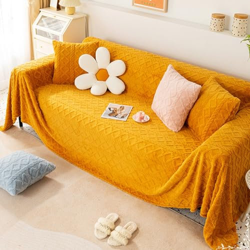 Epinki Couchbezug, 180x180CM Sofahusse 1 Sitzer Einfarbig mit Jacquard Muster, Wohnzimmer Hunde Haustiere Sesselbezug Hund aus Flanell für Wohnzimmer, Orange