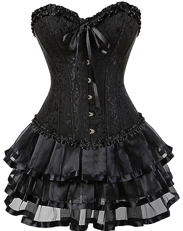 Abito Corsetto da Donna con Pancia Piatto di Gotico Senza Spalline Top Corsetto Medievale da Donna a Spalla Scoperta Gonna a Forma Si Cortile Stampata per Rinascimento Vittoriano Halloween