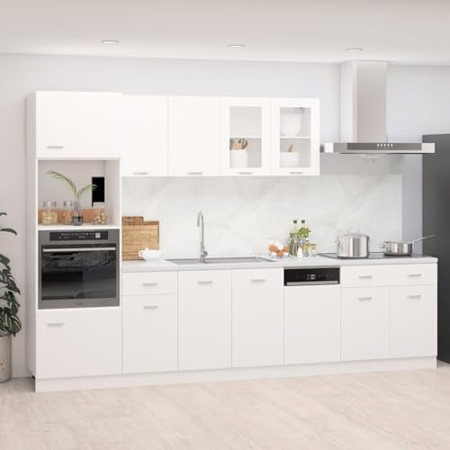 CIADAZ Juego de Muebles de Cocina 7 Piezas, Mueble Fregadero, Encimera, Módulos, Completas, Aglomerado Blanco