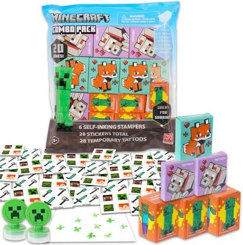 Minecraft Partygeschenke für 20 Gäste Bündel ~ 20 Stück Minecraft Geschenkboxen mit Aufklebern, Tattoos und Stempeln für Kindergeburtstagsparty | Minecraft Partyzubehör und Dekorationen