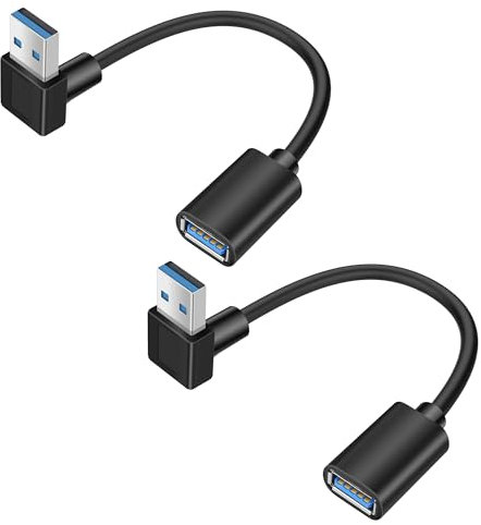 YACSEJAO 90 Degree USB 3.0 Extension Cord 2Pack 0.5FT/15CM USB Type A Male to Female 5Gbps Data Transfer Extender Converter Adapter Cable (Up Angle)