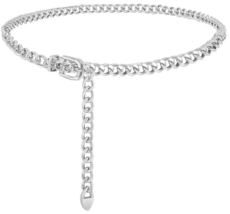 JASGOOD Women Waist Chain Belt Adjustable Weave Body Link Belts for Jeans Dresses L Silver