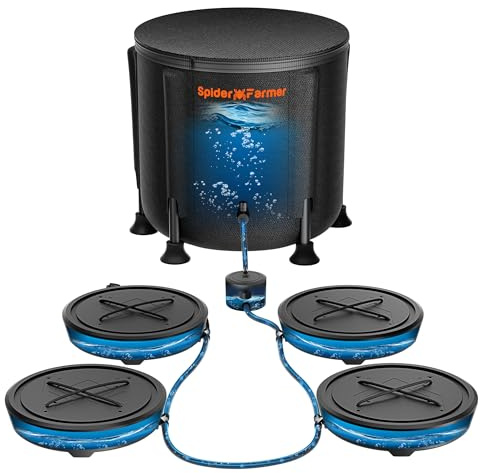 Spider Farmer Gravity-Fed Self-Watering System, 4-Pack Auto Watering System with 13 Gallon Reservoir, 4 Fabric Pot Base for Indoor Plants, Grow Tents, Greenhouses