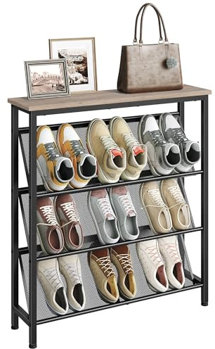 CHOEZON Schuhregal, 4-stufige Schuhablage, Schuhschrank schmal, Schuhständer, Schuhaufbewahrung, Schuh-Organizer, platzsparend, für Eingangsbereich, Garderobe, Flur, Greige und Schwarz DTXJ75BG