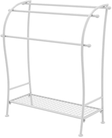Perchero independiente de 3 niveles para ropa, toallero de metal para baño, dormitorio, playa, jacuzzi, gimnasio, piscina, exterior, color blanco